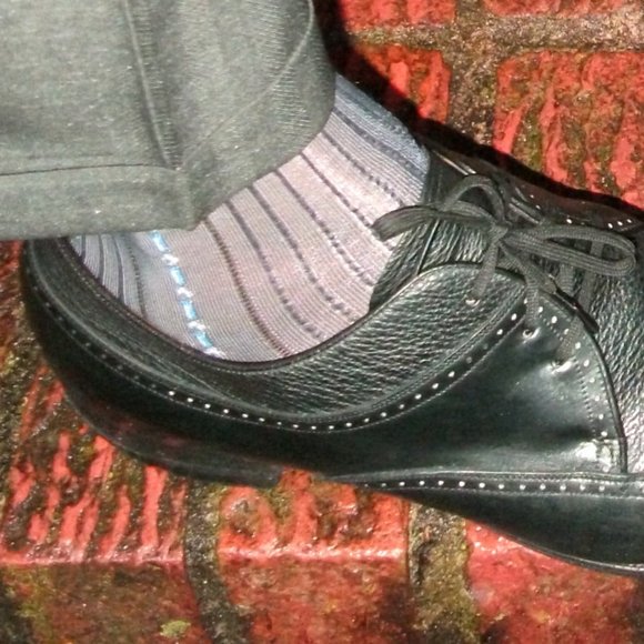 2PR Men's Sheer Char/Navy Thick N Thin with Pattern, Cap Toe & Heel Socks 10-13 - Picture 8 of 13